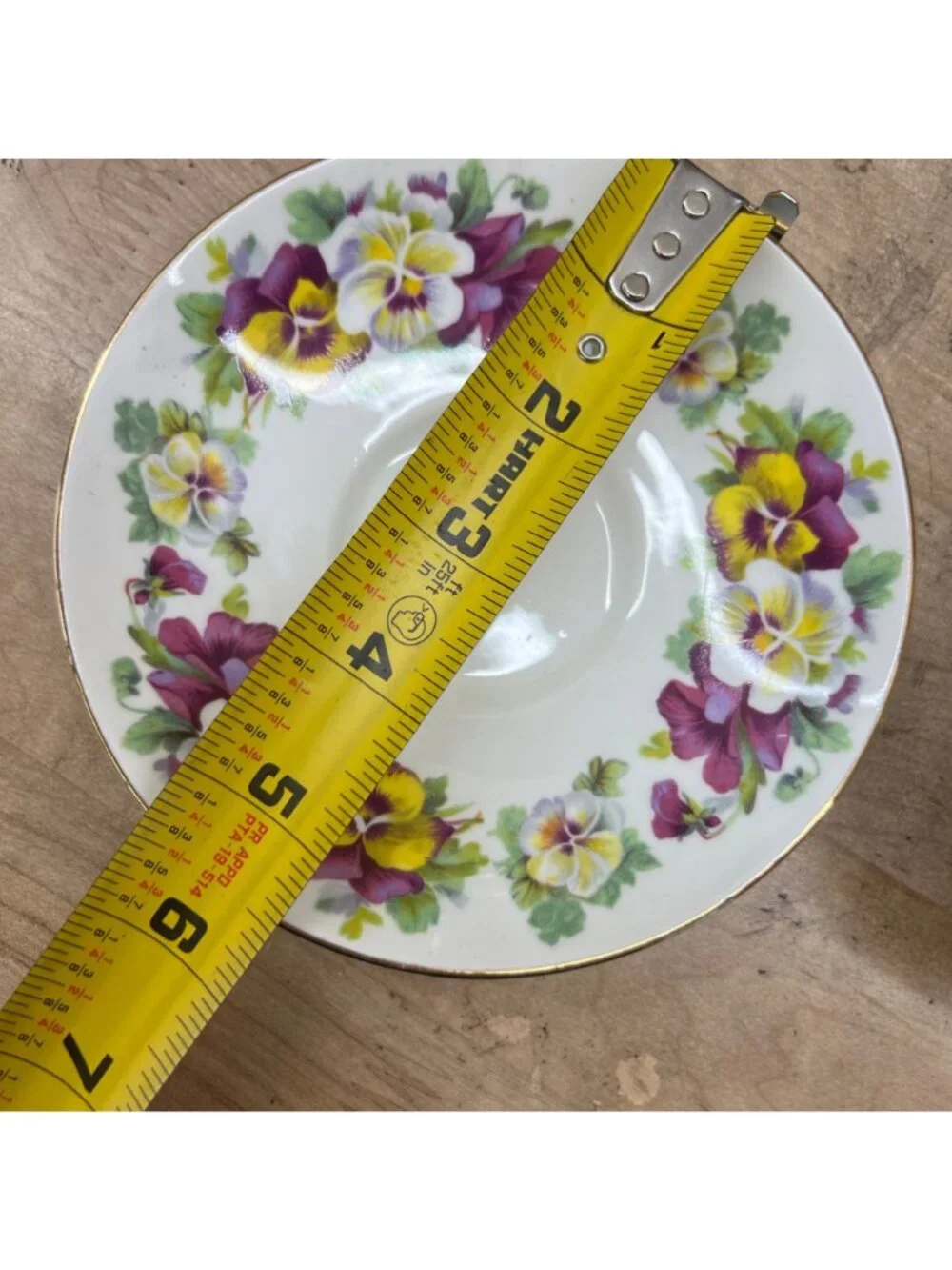 Crown Staffordshire England Purple Yellow Pansies Gold Trimmed F15069
